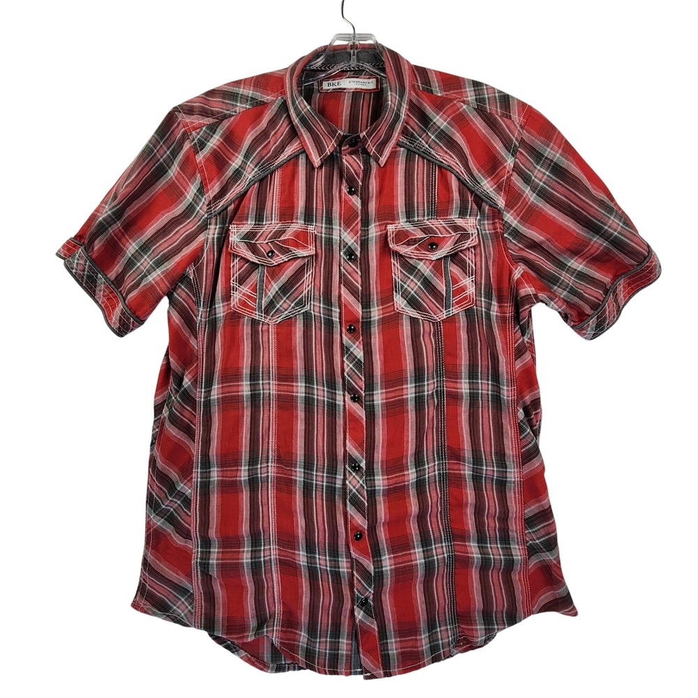 BKE XL Red Plaid Short Sleeve Western Button Up Shirt Standard Fit Casual Work